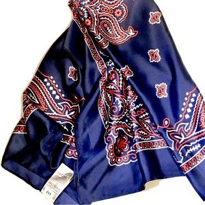 GAP SILK-FEEL SCARF SQUARE — NAVY BLUE & RED — Rich Luxurious Sheen Like New🔷🔴